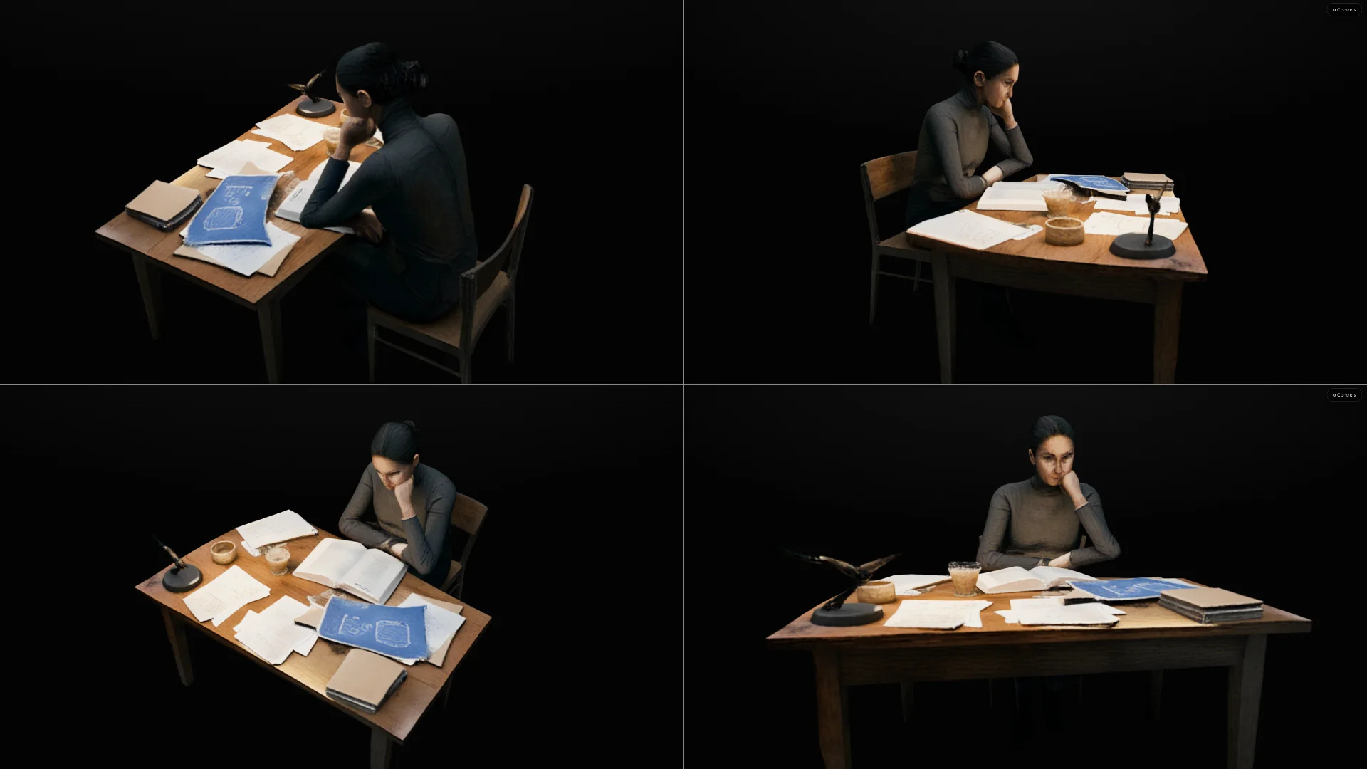 3D Scene Blocking — rebuild a frame as a 3D set and re-photograph it from a new camera angle